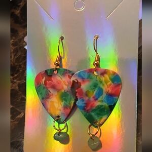 Colorful Multicolor Heart Drop Earrings - Vibrant Floral Pattern